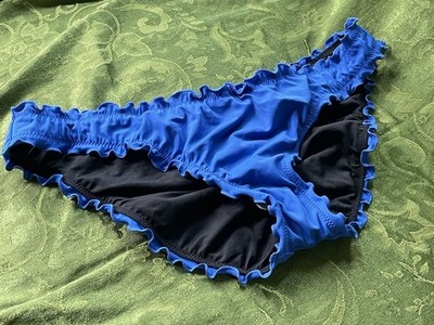 Victoria's Secret sapphire blue ruffle cheeky bikini bottoms ruched back Large