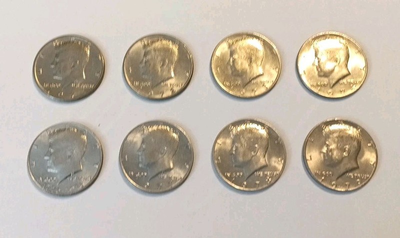 1970’s Kennedy Half Dollar Lot Of 8 Coins 71, 72, 73, 74, 76, 77, 78, 79 All P's