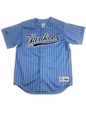 Majestic New York Yankees Pinstripe Baseball Jersey Blue L USA Vintage 90s