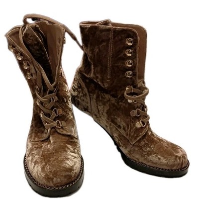 STUART WEITZMAN - Kolbie - Crushed Velvet - Block Heel Boots- Women 5.5 - Adobe