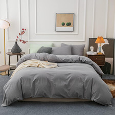 Washed Cotton Duvet Cover King Ultra Soft 100 Cotton Solid Color Light Grey Duv