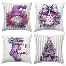 Purple Christmas Throw Pillow Covers 18x18 Inch, Set of 4, Short Plush Cushio...