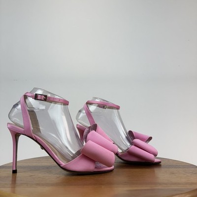 New Womens Mach & Mach Le Cadeau Round Toe Pink Satin Bow Heeled Sandals Size 36
