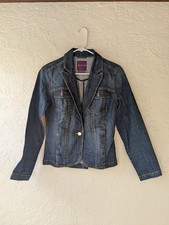 Gloria Vanderbilt Blue Jacket Denim Style S Slim Fit Short Button Pockets