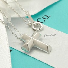 Authentic Tiffany & Co. Tenderness Heart Cross Necklace 15.8" Silver w/Pouch