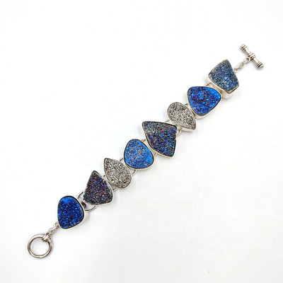Starborn Fine Sterling Silver 925 Druzy Quartz Bracelet 7'' Toggle Clasp