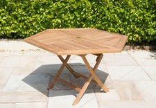 120cm Teak Hexagonal Folding Garden Table