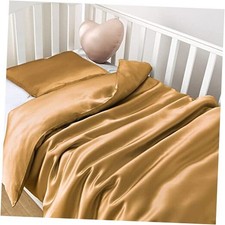 100 Natural Silk Toddler Nursery Crib - 2pc Duvet Cover Pillowcase Set Gold