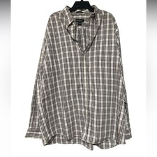Eddie Bauer Gray Casual Button Down Shirt Plaid Checker - Size XXL TALL