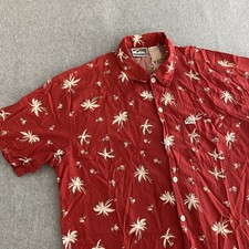 Quicksilver Hawaiian Shirt Mens Large Red Button Surf Pocket Palm Vintage Y2K