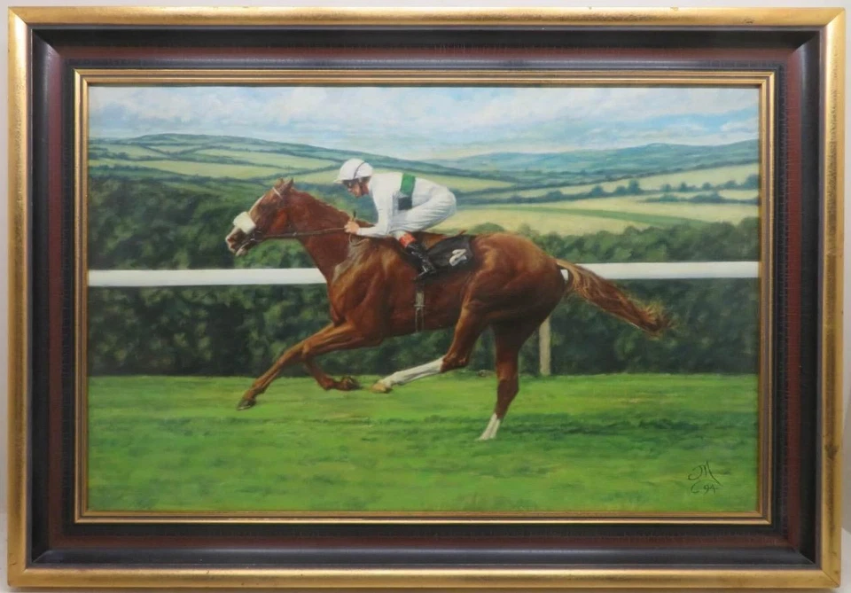 English EQUESTRIAN PORTRAIT Oil Painting HORSE RACING Lestor Piggott Interest - Image 2 of 4