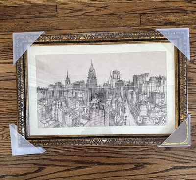 Vintage New York City NYC Birdseye View Framed Architecture Art Print 18  X 12 