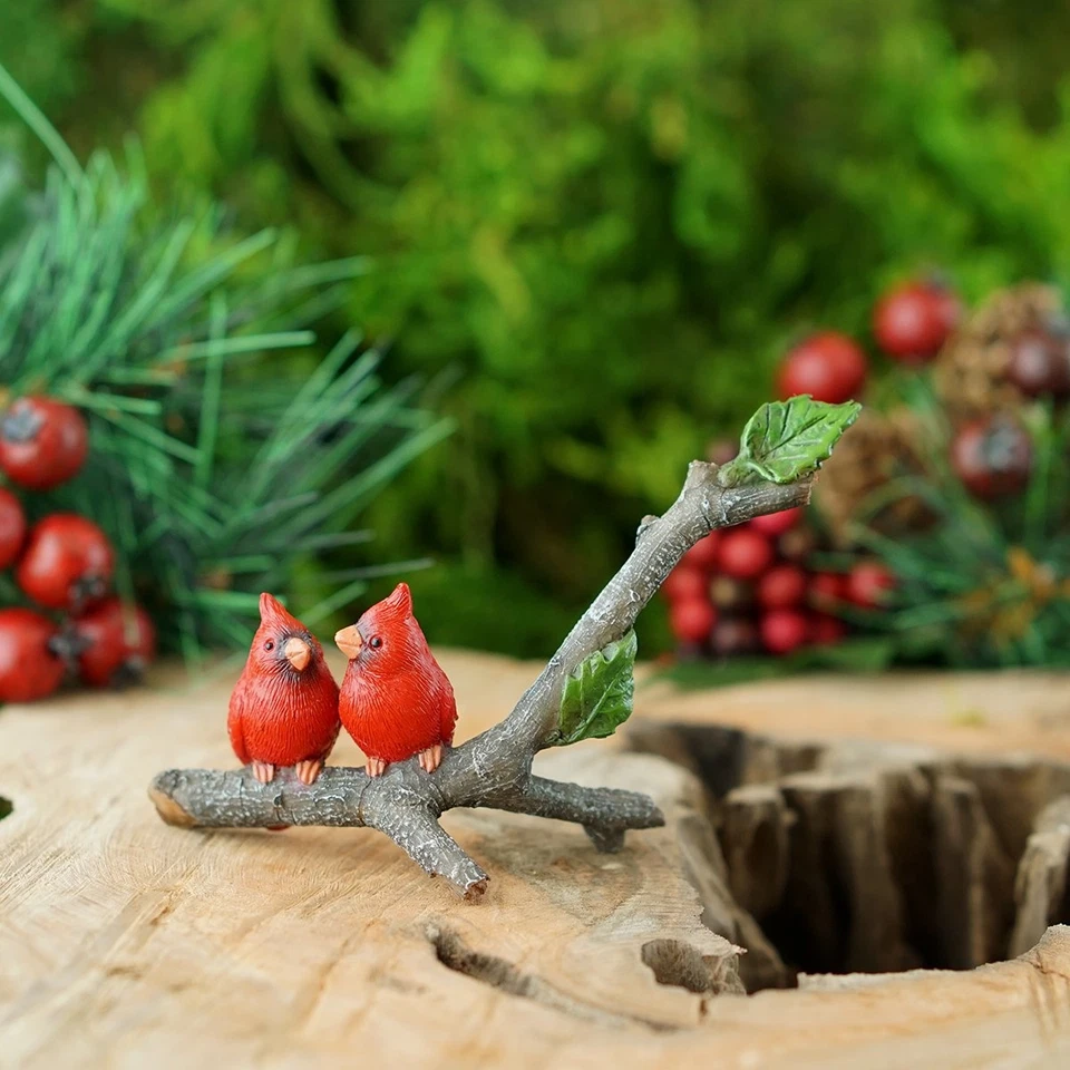 Miniatura Hadas Jardín y Terrario Cardenales en Rama Estatua, Rojo, Marrón,... Foto 2 de 2