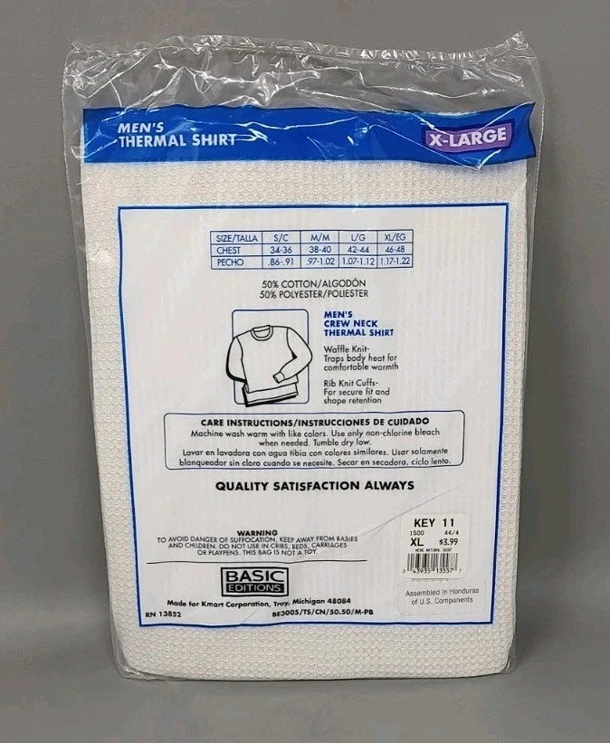 De Colección Ediciones Básicas Térmicas Largas Johns Top Camisa Cuello Redondo Para Hombres XL Kmart Waffle  Foto 4 de 4