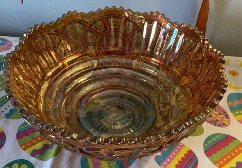 Imperial Glass Round Bowl Orange Marigold  Carnival Approximately 13”