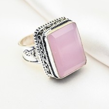Pink Chalcedony Gemstone Handmade 925 Sterling Silver Dainty Ring Jewelry
