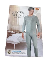 Men’s Sleep Set Base Layer Winter Gray 2 Piece Thermal 100% Cotton Sz L  New #2