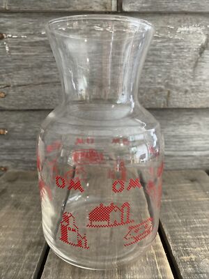OM Advertising Pitcher Glass Milk Vintage Refrigerator Jug Grain Elevator
