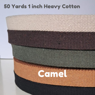 Camel Yellow 1'' inch  50 Yard Heavy Weight  Cotton Webbing Strap; Bag Trimm DIY