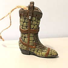 Cowboy Boot Christmas Tree Ornament Brown Green 3.25 Tall