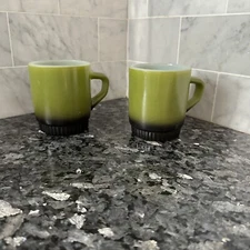 Vintage 2 Anchor Hocking Fire King Avocado Green Ombre Coffee Tea Mug Cup Set