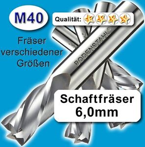 6mm Fräser L=57mm Z=4 HSS-Co Schaftfräser für Metall Kunststoff Holz etc