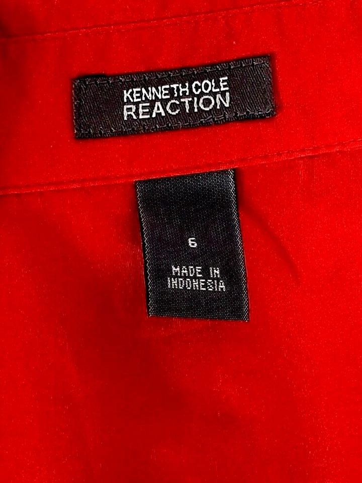 Blusa a medida Kenneth Cole Reaction talla 6 roja cuello en V mangas 3/4 top profesional Foto 2 de 4