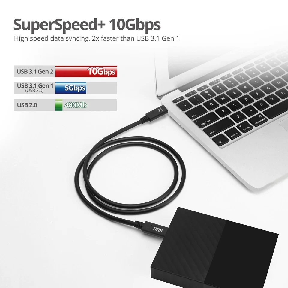 SIIG CB-TC0E11-S1 USB 3.1 Type-C Gen 2 Cable 60W 1M 10Gbps Brown Box - Image 2 of 4