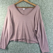 Wishlist Sweater Womens Medium Large Dusty Rose V Neck Drop Sleeve Retro Casual 