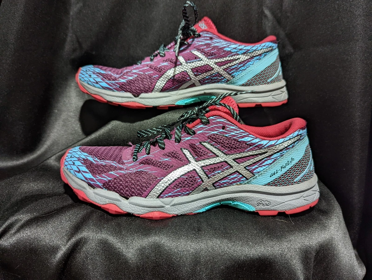 ASICS GEL FujiLyte Running Shoe Women s Sz 8 Purple Plum Silver Blue T682N