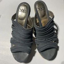 Sofft wedge sandals basket bottom denim top size 8 EUC!