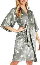 EX M&S  Silver Star Satin Kimono Dressing Gown Loungewear Robe Womens Gift