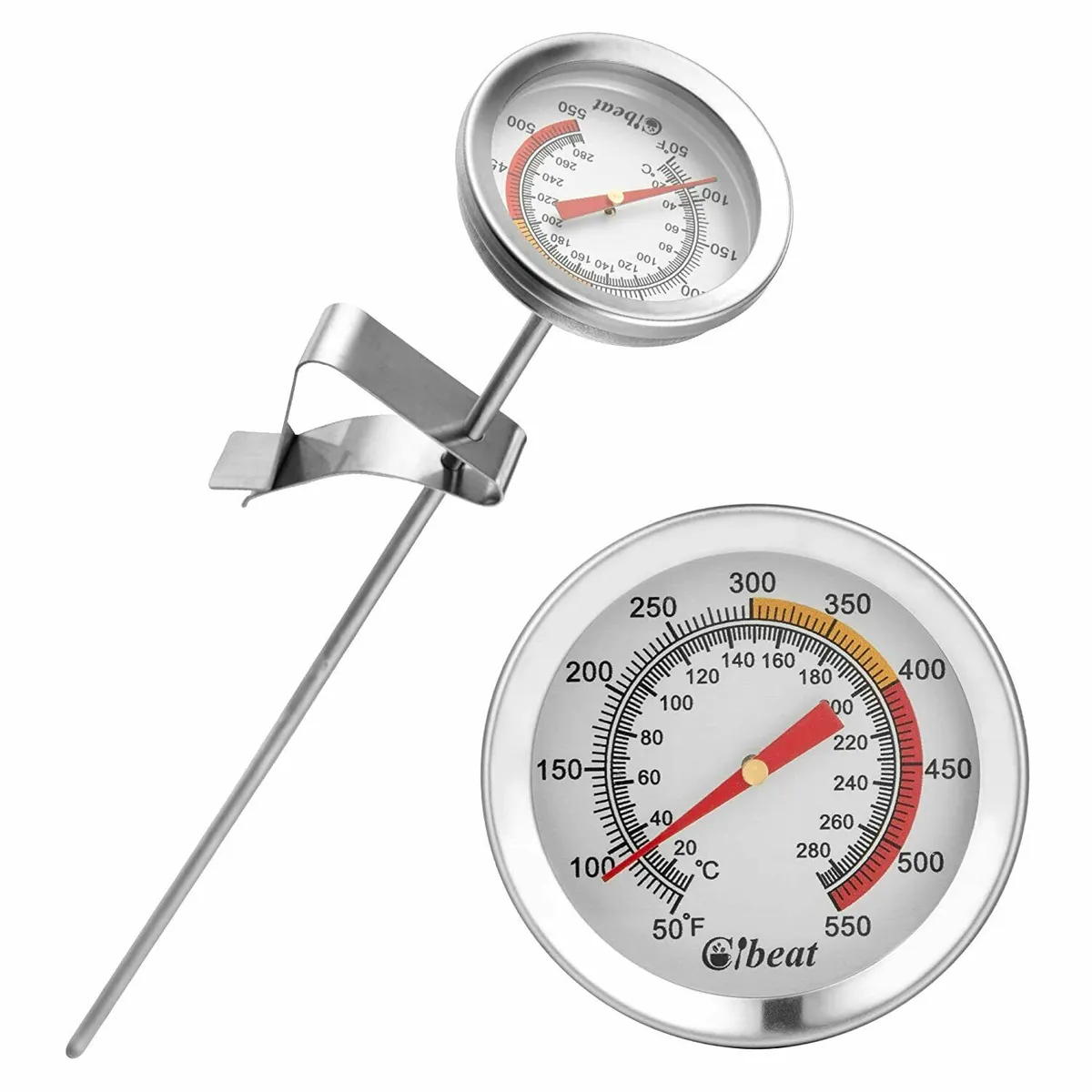 Meat Candy Deep Fry Thermometer - 2 Dial Thermometer 12 Long Stainless  Steel Stem Cooking Thermometer for Grill, Turkey, BBQ