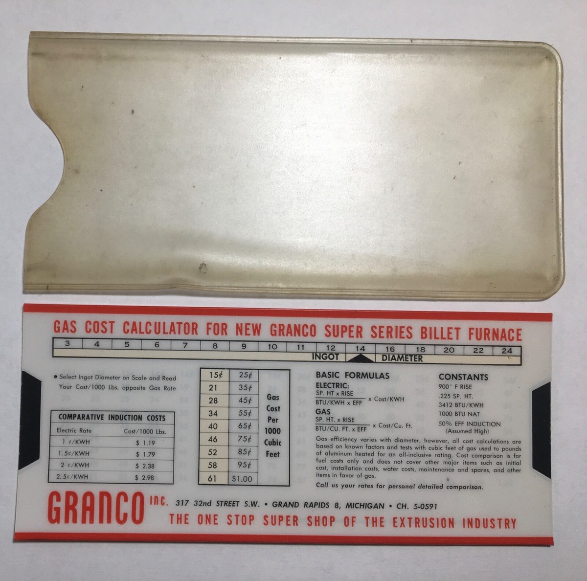 Vintage Granco Gas Cost Slide Calculator for Granco Super Series Billet  Furnace | eBay UK