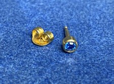 Gold Ear Piercing Earring Stud 4mm w/ Blue Sapphire September Birthstone Gem