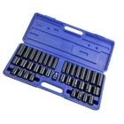 38PC 1/2" 3/8" DEEP SHALLOW AF METRIC AIR IMPACT CRV SOCKET SOCKETS SET + CASE