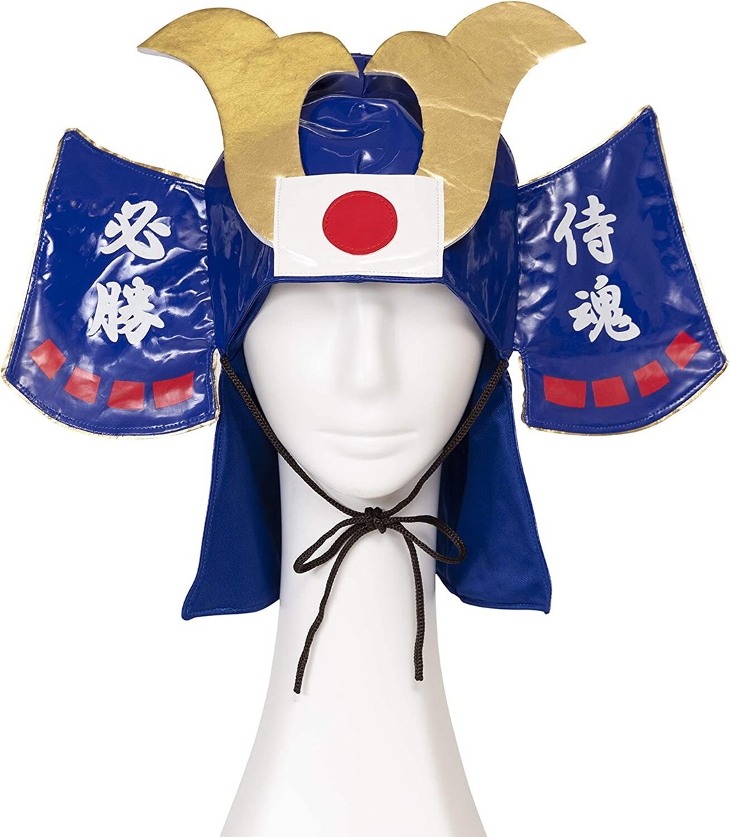 Japanese SAMURAI Bushi Kabuto Helmet Cap Hat cosplay wig Blue