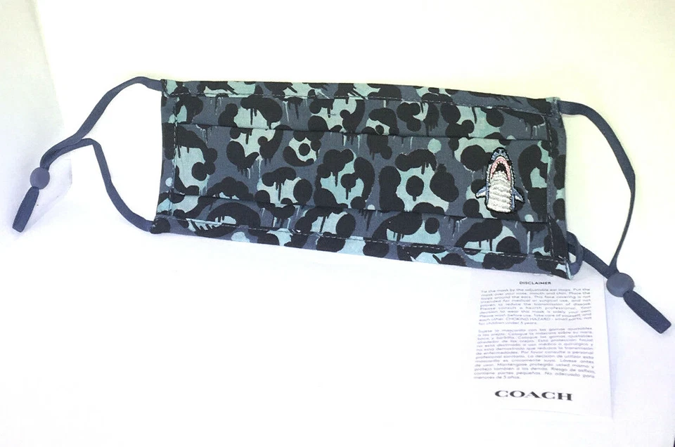 COACH Sharky Wild Beast Camo ADULT FACE MASK Blue Shark ADJUSTABLE Reuseable NWT - Image 4 of 4