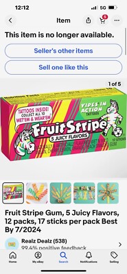 Fruit Stripe Chewing Gum 12 Pack 1 Box Discontinued Collectible Not For Consumpt