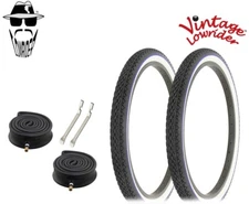 VINTAGE LOWRIDER BICYCLE TIRE 24 x 2.125 BLACK/WHITE BLUE LINE DIAMOND 6pc SET.