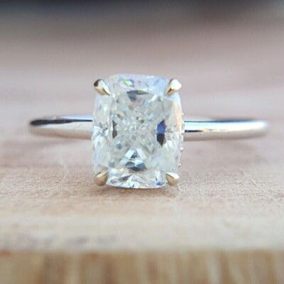 Elongated Cushion Cut 3.10 CTW Moissanite Engagement Ring 14K White Gold Plated