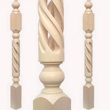 Stair Newel Open Spiral Carved Wood Post Balcony Staircase Pole Ball Top Finial