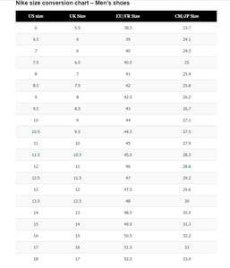 nike running shoes sizing