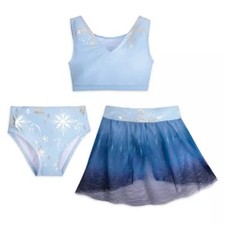 Disney Store Elsa Frozen Deluxe Girl's Swimsuit 3 Piece Costume Bathing Suit Set