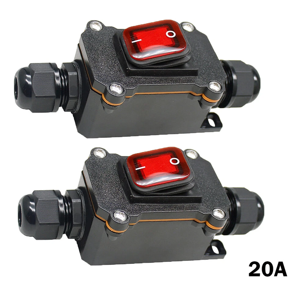 2Pcs Inline Cord Switch 20/30A Red LED Light ON Off Switch Waterproof Outdoor - Image 2 of 4