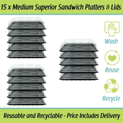 DELISUPPLIES Medium Sandwich Platters Catering Cake Buffet Party Platter 15 x Trays with Lids