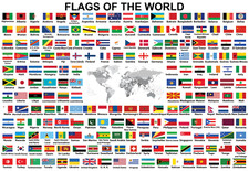 Large Wall Poster Print Kids Children's Learn Map of World & Flags of Countries