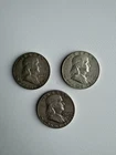 Lot of 3 Ben Franklin Half Dollar 90% Silver Coin 1962 1963 Circulated