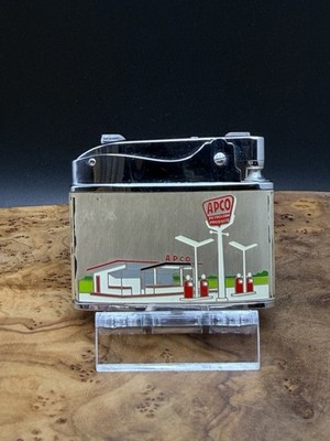 Vintage Hadson Flat Advertising Lighter - APCO Gas / Service Station Art    