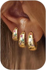 14K Gold Plated Hoop Earrings Set for Women - 3Pairs Chunky 14K Gold Plated Silv